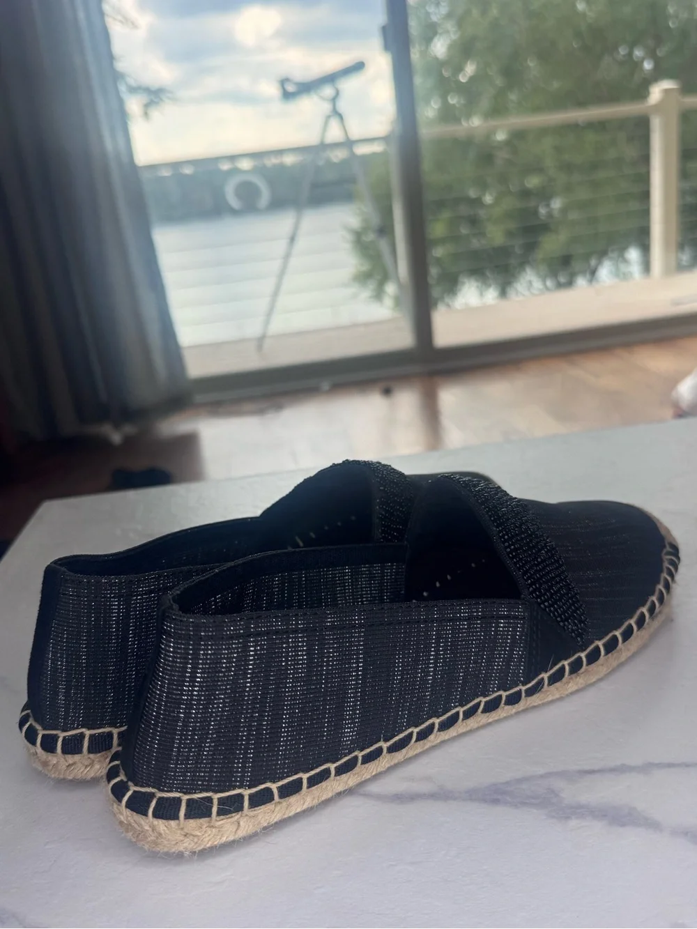 Dana Buchman Black Espadrille Slip On Flats w/ Natural Jute slides Woman’s 8.5